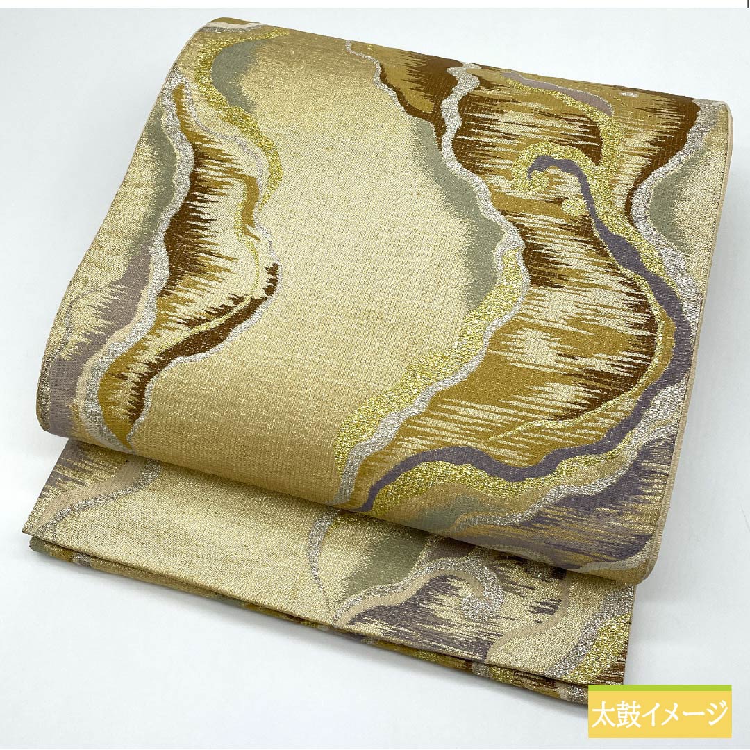 袋帯 正絹 金色（きんいろ） 西陣織 抽象模様 帯丈428cm Sランク 六通 セミフォーマル 金系 1123012932321
