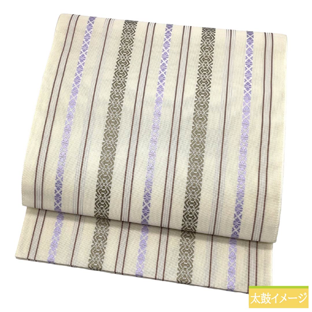 （新品）名古屋帯 正絹 NEWランク 松葉仕立て 練色（ねりいろ） 本場筑前博多織 八寸なごや帯 献上柄 帯丈373cm 全通 カジュアル ベージュ系 1124014211325