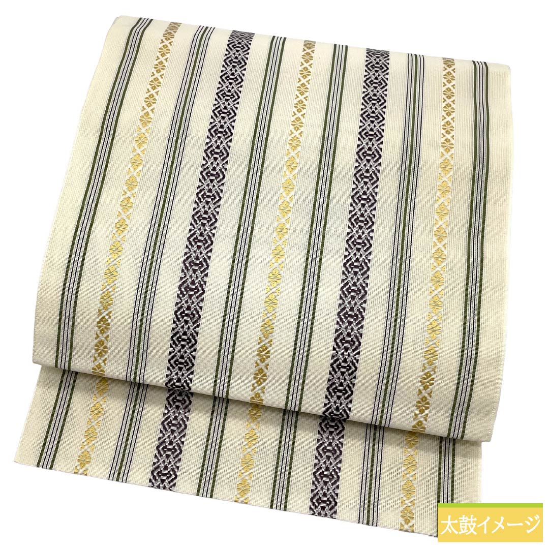 （新品）名古屋帯 正絹 NEWランク 松葉仕立て 練色（ねりいろ） 本場筑前博多織 八寸なごや帯 献上柄 帯丈376.5cm 全通 カジュアル ベージュ系 1124014171325