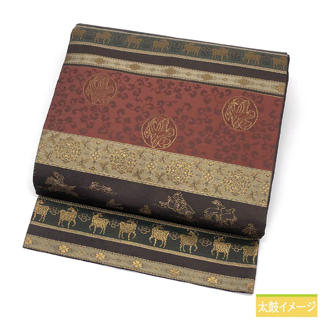 （京袋帯）名古屋帯 正絹 Aランク 憲房色（けんぼういろ）  横段 古典柄 帯丈365cm 六通 セミフォーマル 茶系 1124011203314 名古屋仕立て