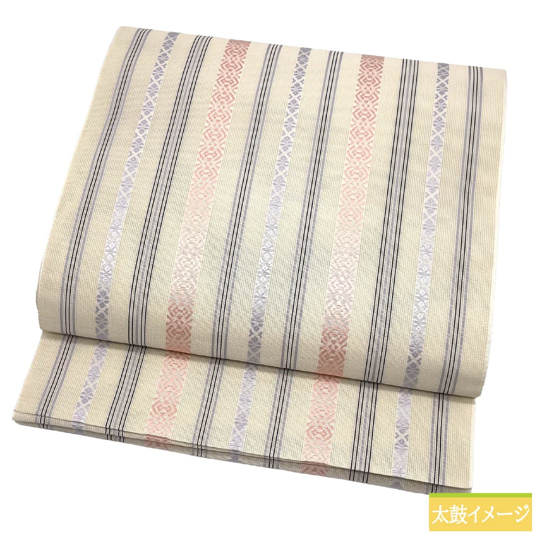 （新品）名古屋帯 正絹 NEWランク 松葉仕立て 象牙色（ぞうげいろ） 夏帯 博多織 献上柄 帯丈384cm 全通 カジュアル ベージュ系 1124013061425