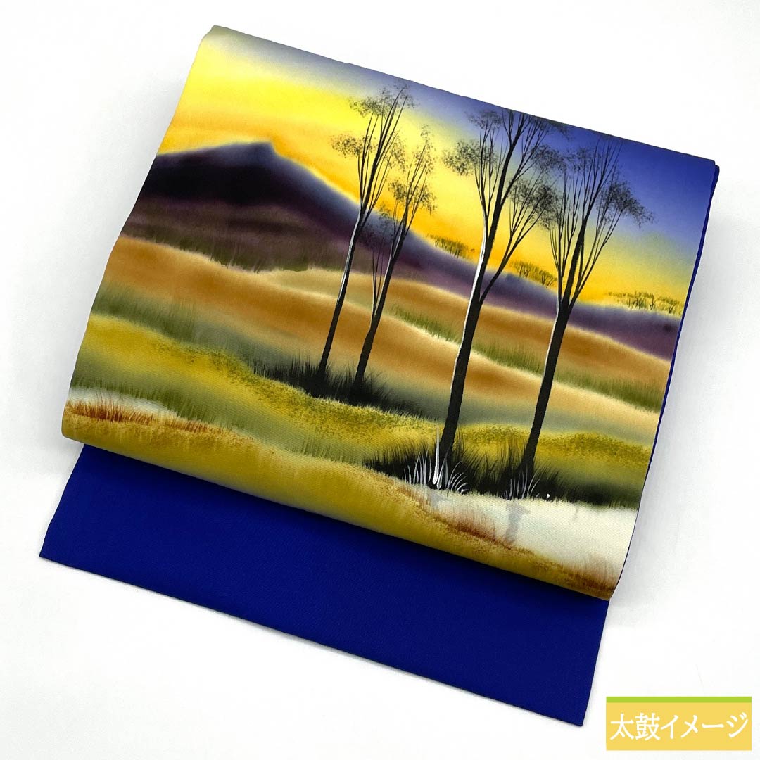 名古屋帯 正絹 Aランク 桔梗色（ききょういろ） 染め帯 塩瀬 風景柄 帯丈361cm ポイント柄 セミフォーマル 青系 1124011463317 名古屋仕立て