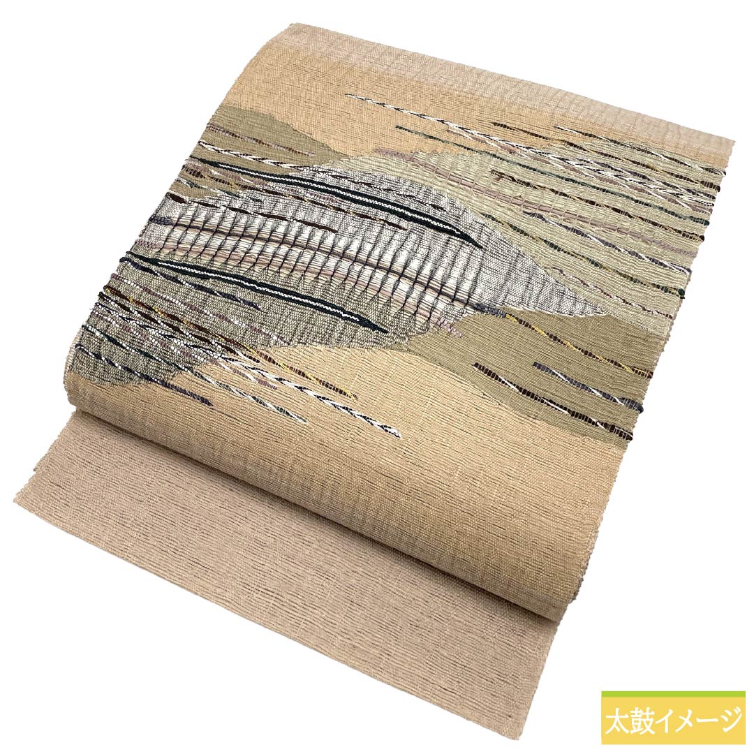 名古屋帯 正絹 Aランク 松葉仕立て 惚色（ぼけいろ） 幾何学模様 夏帯 長尺 帯丈401cm ポイント柄 カジュアル 茶系 1124013333414