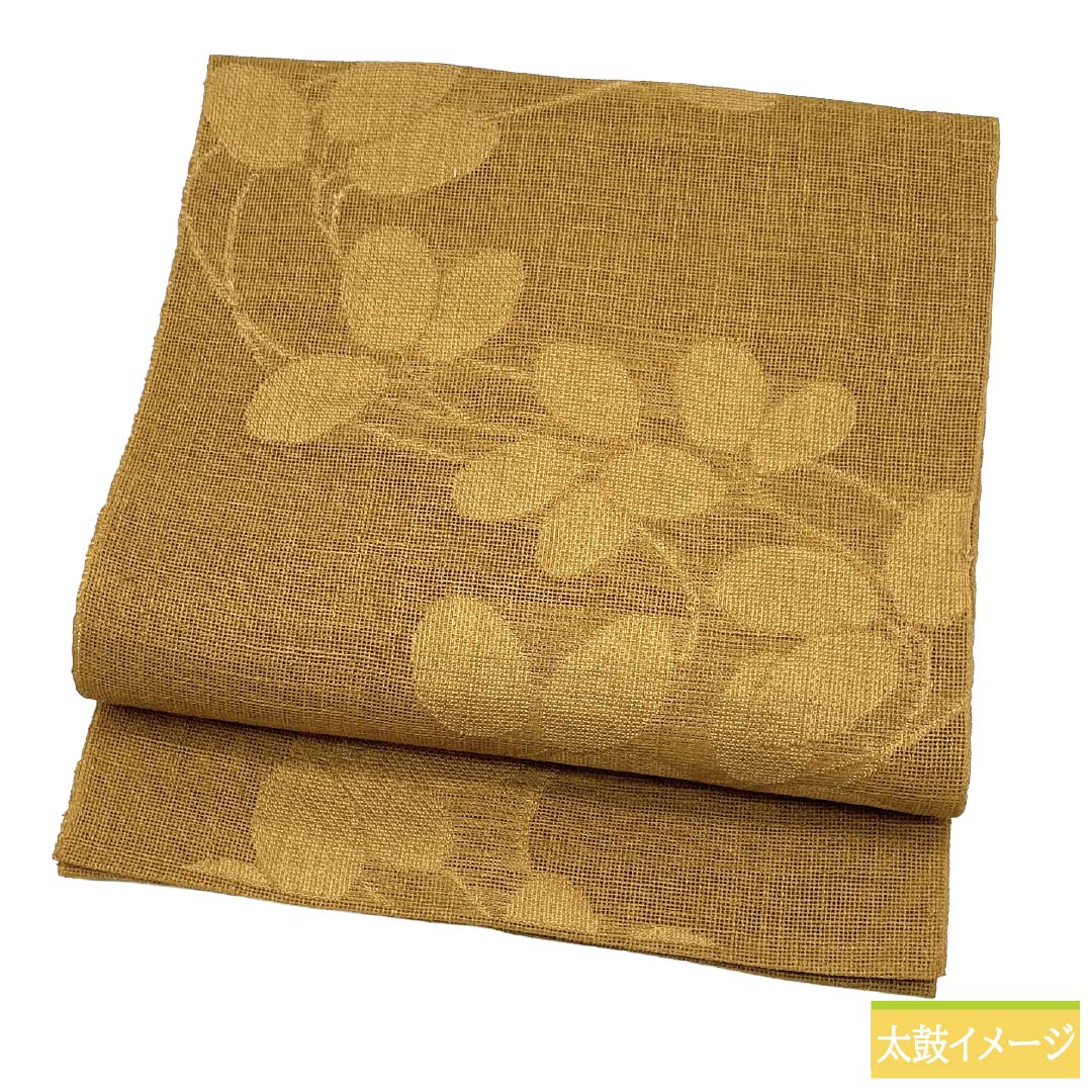 名古屋帯 正絹 Aランク 松葉仕立て 丁子色（ちょうじいろ） 夏帯 萩 古典柄 帯丈362cm 六通 カジュアル 茶系 1124012823314