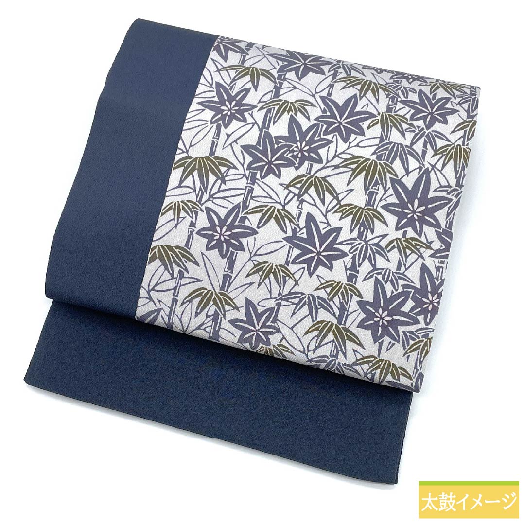 （京袋帯）名古屋帯 正絹 Aランク 鋼色（はがねいろ） 型染 越後型染 竹 帯丈388cm ポイント柄 カジュアル グレー系 1124011173422 開き仕立て