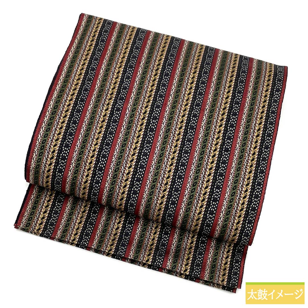 （京袋帯）名古屋帯 正絹 Sランク 縞 帯丈357cm 全通 カジュアル グラデーション系 1124011192399 松葉仕立て