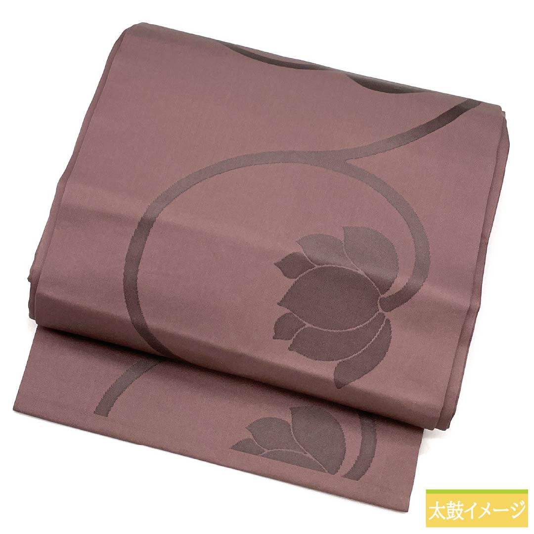 Nagoya obi, genuine silk, A rank, dark gray with a reddish tinge, for Buddhist memorial services, classic pattern, lotus, obi length 363cm, rokkaku, semi-formal, purple family, 1124011393320, Nagoya tailoring