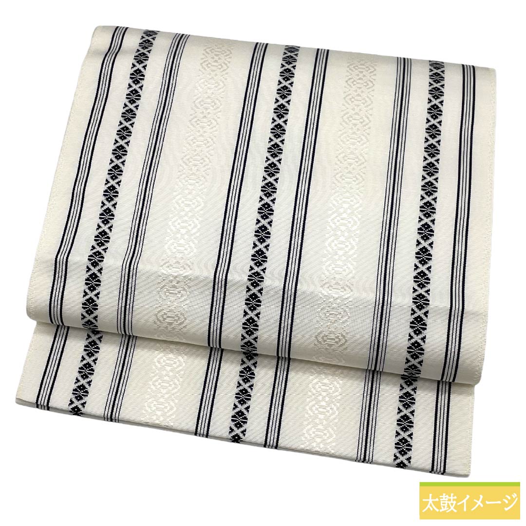 （新品）名古屋帯 正絹 NEWランク 松葉仕立て 白色（しろいろ） 本場筑前博多織 八寸なごや帯 献上柄 帯丈357cm 全通 カジュアル 白系 1124014131311