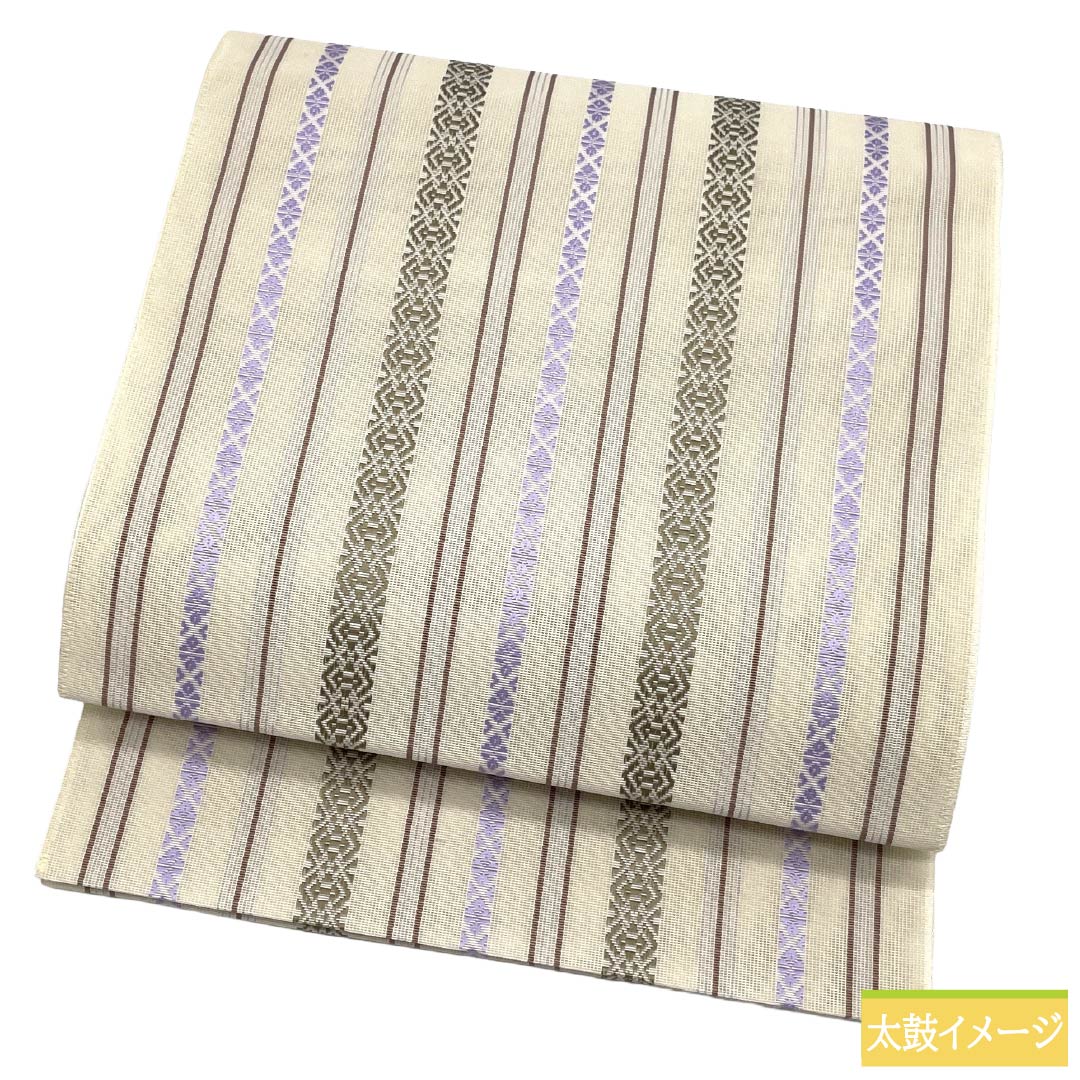 （新品）名古屋帯 正絹 NEWランク 松葉仕立て 練色（ねりいろ） 本場筑前博多織 八寸なごや帯 献上柄 帯丈371cm 全通 カジュアル ベージュ系 1124014161325