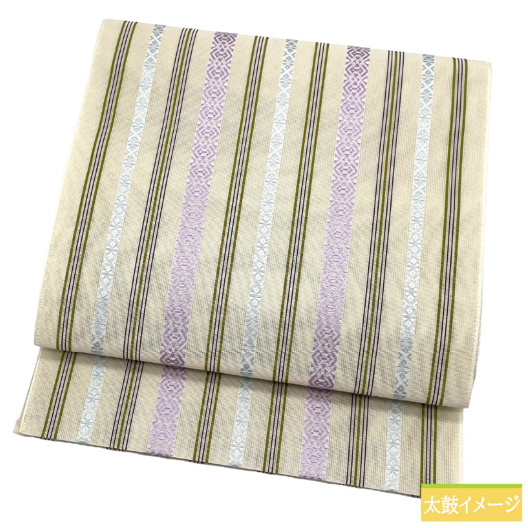 （新品）名古屋帯 正絹 NEWランク 松葉仕立て 練色（ねりいろ） 本場筑前博多織 八寸なごや帯 献上柄 帯丈373cm 全通 カジュアル ベージュ系 1124014151325