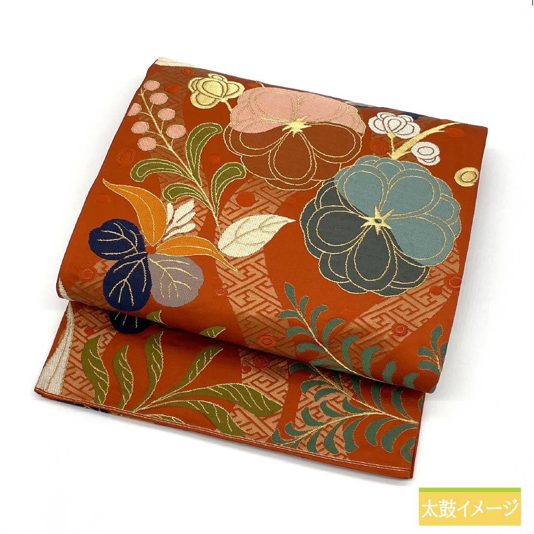 袋帯 正絹 Aランク 赭色（そういろ） 西陣織 白綾苑大庭 吉祥文様 帯丈428cm 六通 フォーマル 朱系 1123015903316