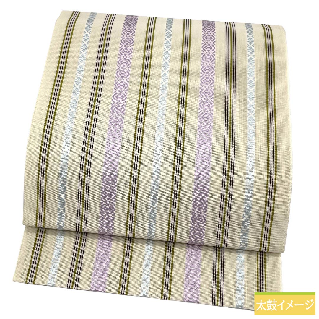 （新品）名古屋帯 正絹 NEWランク 松葉仕立て 練色（ねりいろ） 本場筑前博多織 八寸なごや帯 献上柄 帯丈370cm 全通 カジュアル ベージュ系 1124014191325