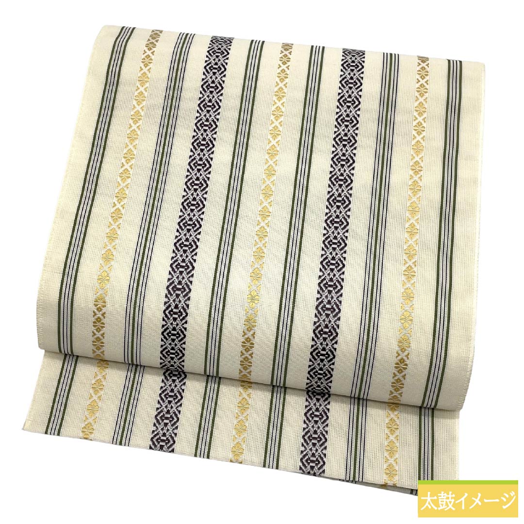 （新品）名古屋帯 正絹 NEWランク 松葉仕立て 練色（ねりいろ） 本場筑前博多織 八寸なごや帯 献上柄 帯丈374cm 全通 カジュアル ベージュ系 1124014221325