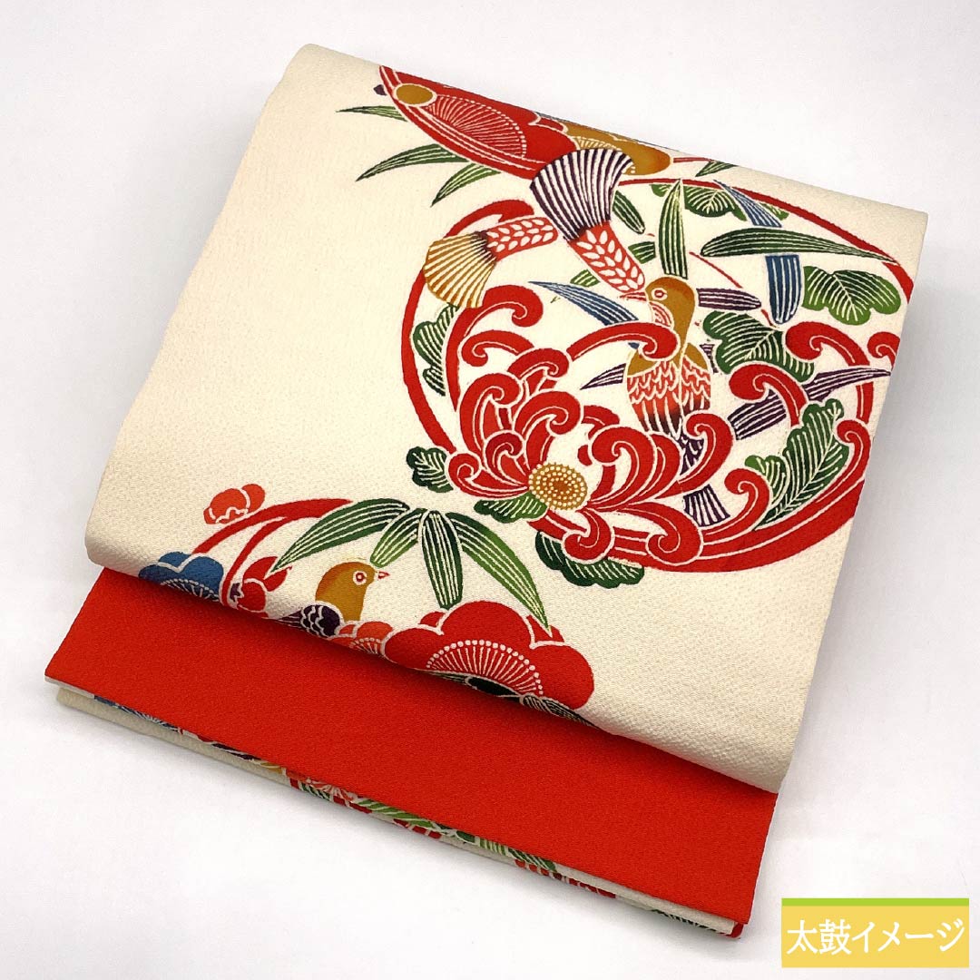 （京袋帯）名古屋帯 正絹 Bランク 乳白色（にゅうはくしょく）） 京紅型 花 古典柄 帯丈363cm 全通 カジュアル 白系 1124011224311 松葉仕立て