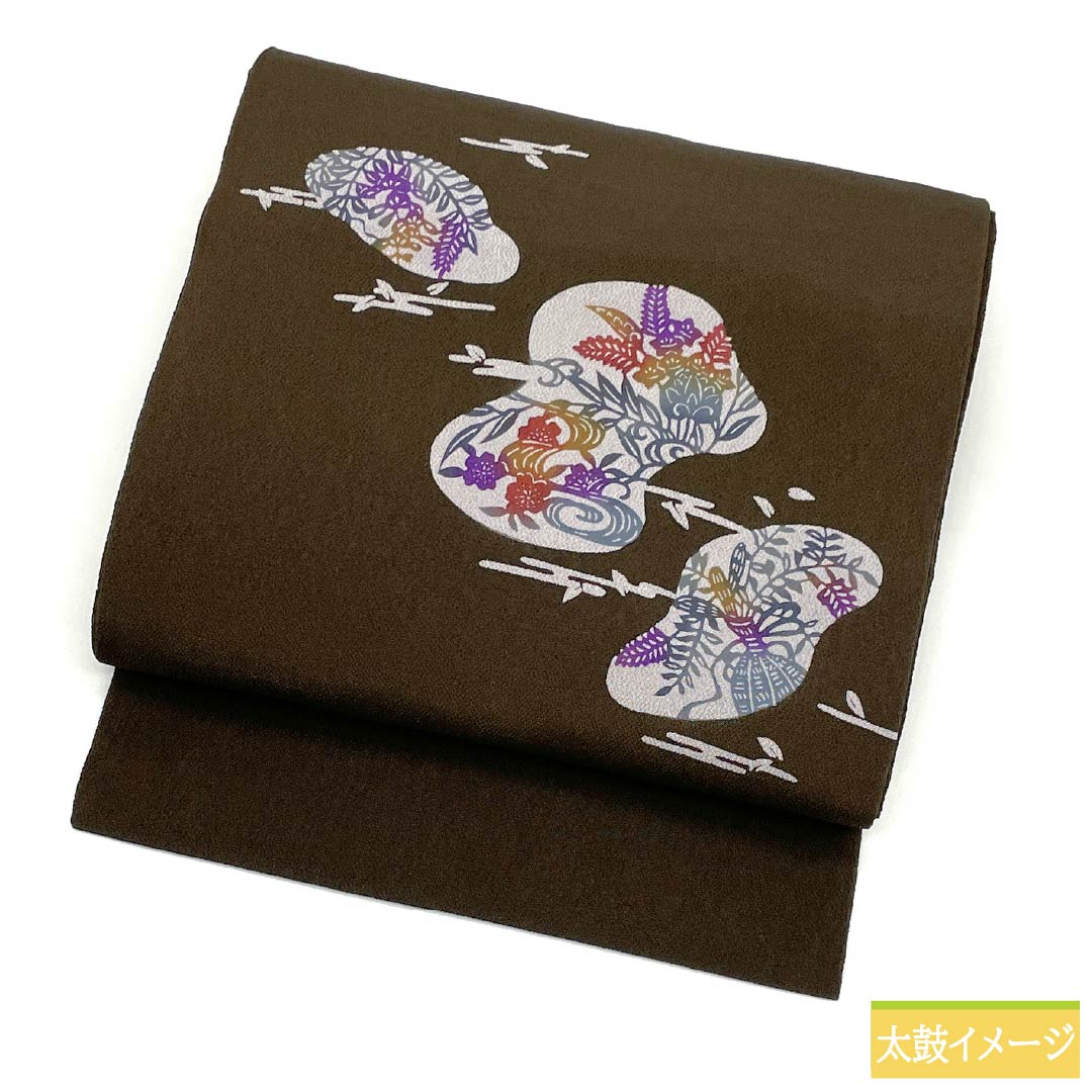 名古屋帯 正絹 Aランク 涅色（くりいろ） 型染 ちりめん地 古典柄 帯丈370cm ポイント柄 カジュアル 茶系 1124011473314 名古屋仕立て