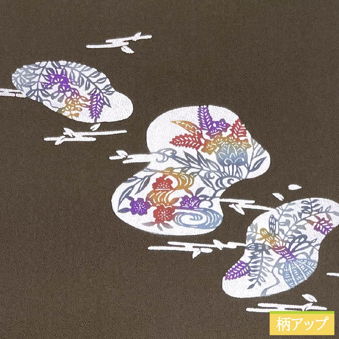 名古屋帯 正絹 Aランク 涅色（くりいろ） 型染 ちりめん地 古典柄 帯丈370cm ポイント柄 カジュアル 茶系 1124011473314 名古屋仕立て