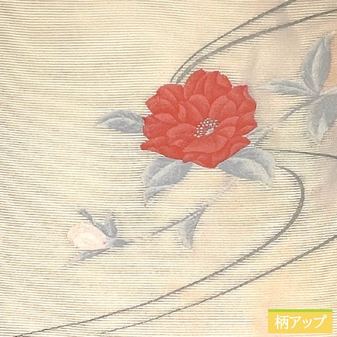 名古屋帯 正絹 Aランク 薄肉色（うすにくいろ） 夏帯 洋花 花柄 帯丈349cm ポイント柄 セミフォーマル クリーム系 1124011403315 名古屋仕立て