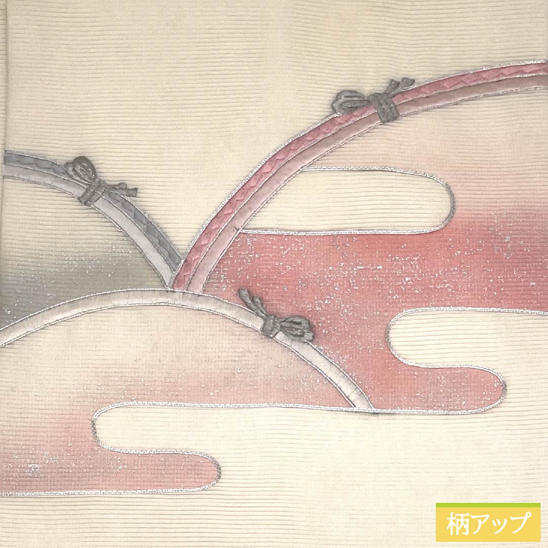 名古屋帯 正絹 Aランク 名古屋仕立て 乳白色（にゅうはくしょく） 夏帯 紐 雲 帯丈354cm ポイント柄 セミフォーマル 白系 1124013003311