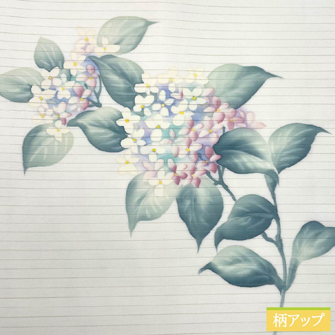 名古屋帯 ポリエステル Aランク 名古屋仕立て 白色（しろいろ） 紫陽花 夏帯 長尺 帯丈380cm ポイント柄 カジュアル 白系 1124013223411