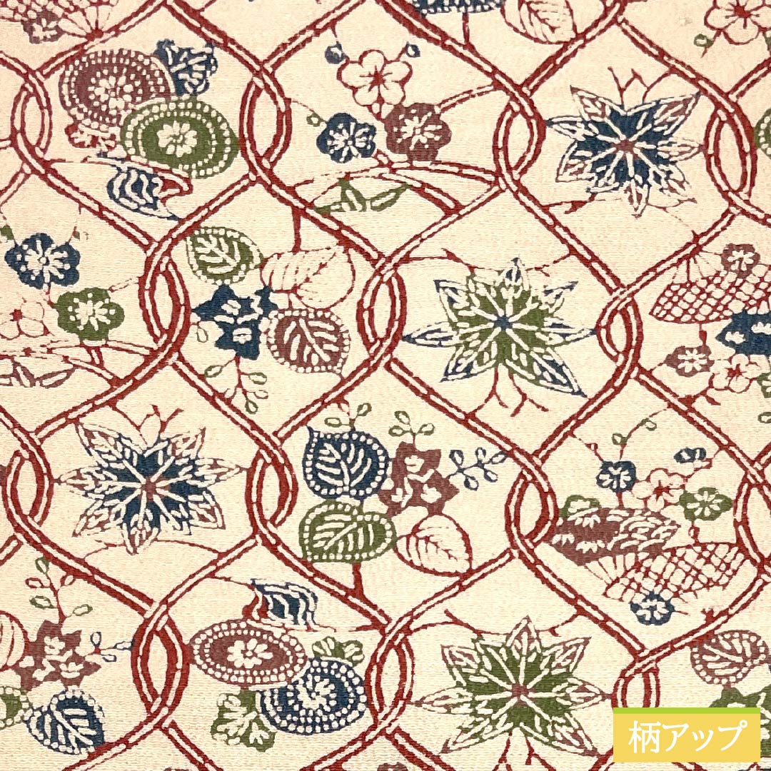 （京袋帯）名古屋帯 正絹 Sランク 砥粉色（とのこいろ） 京紅型 立涌 植物模様 帯丈336cm 全通 カジュアル ベージュ系 1124011182325 名古屋仕立て