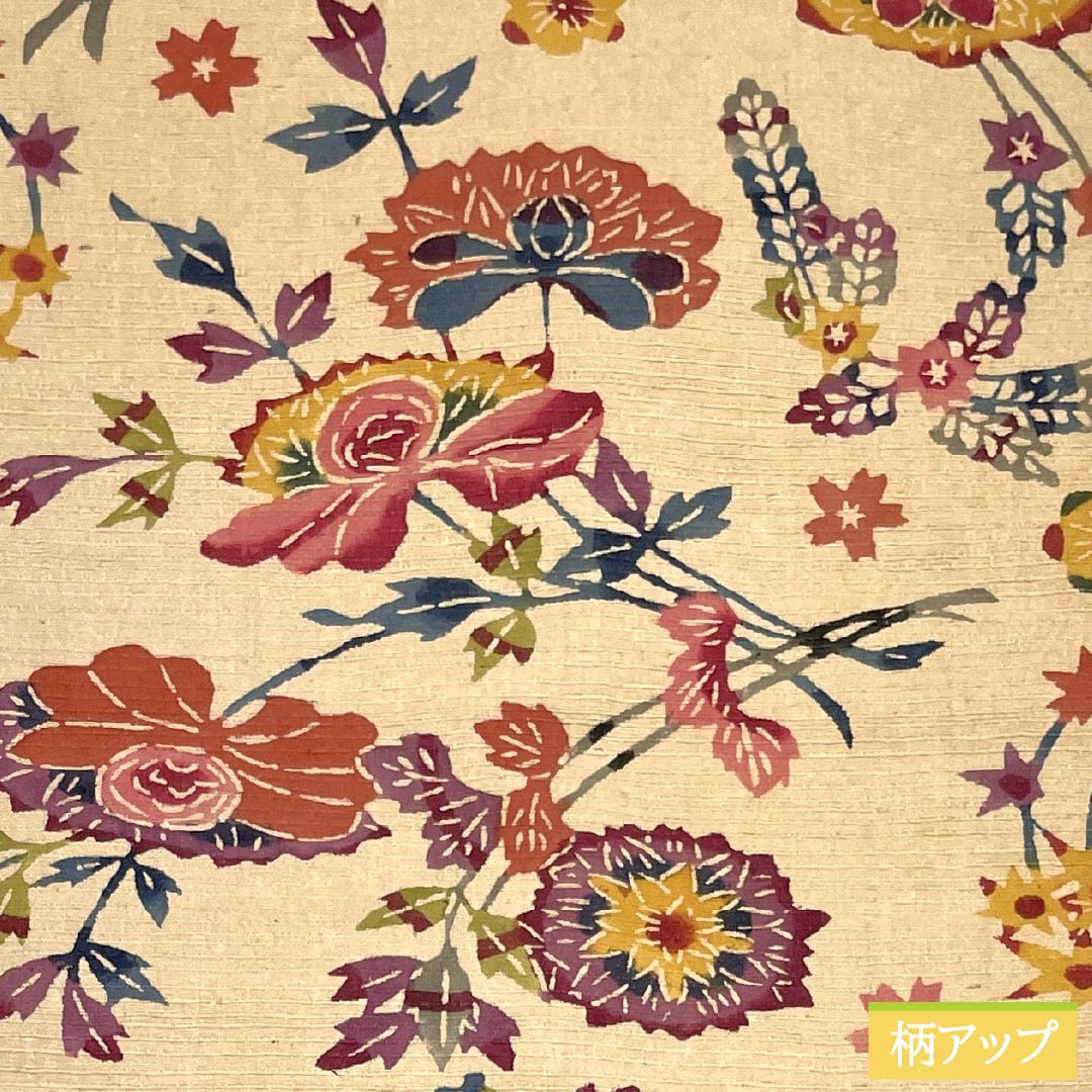 名古屋帯 正絹 Bランク 名古屋仕立て 尾花色（おばないろ） 染め帯 紬地 京紅型 帯丈352cm 六通 カジュアル ベージュ系 1124014074325