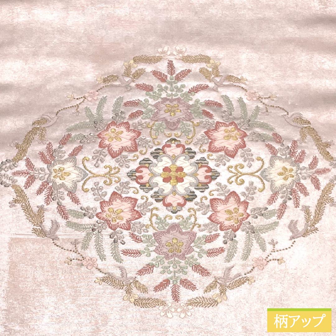 名古屋帯 正絹 Aランク 名古屋仕立て 桜色（さくらいろ） 古典柄 花柄 帯丈361cm ポイント柄 セミフォーマル ピンク系 1124012703313
