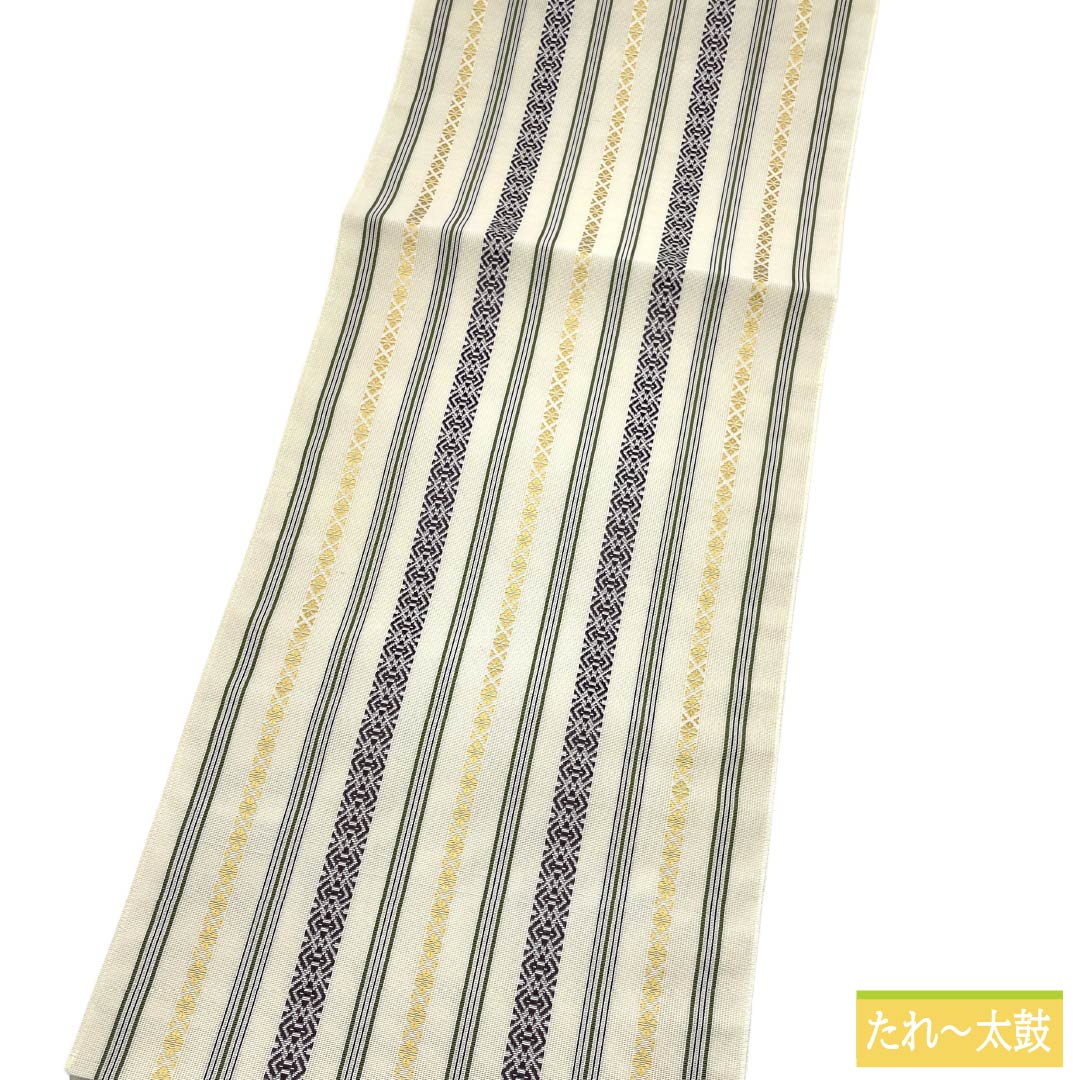 （新品）名古屋帯 正絹 NEWランク 松葉仕立て 練色（ねりいろ） 本場筑前博多織 八寸なごや帯 献上柄 帯丈374cm 全通 カジュアル ベージュ系 1124014221325