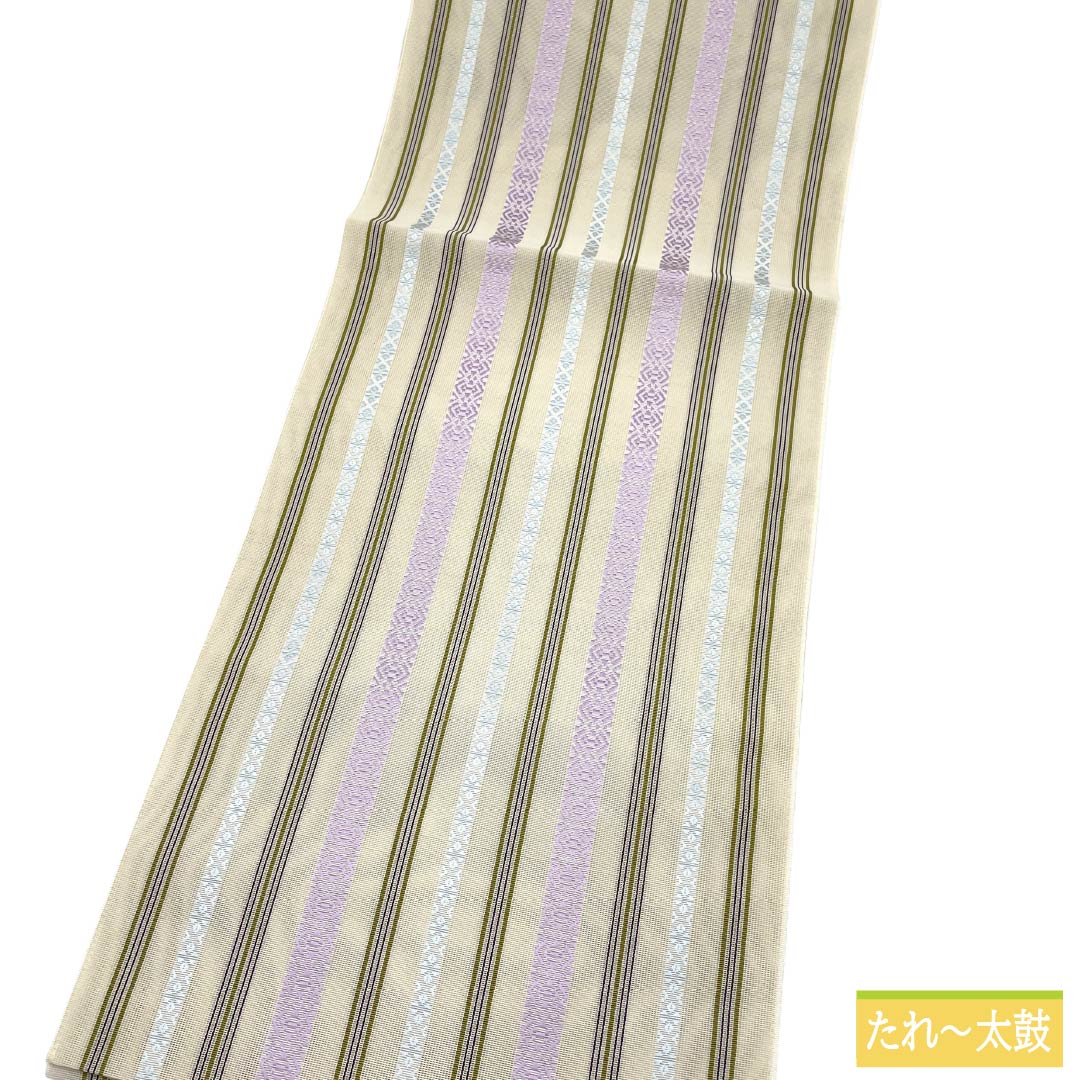 （新品）名古屋帯 正絹 NEWランク 松葉仕立て 練色（ねりいろ） 本場筑前博多織 八寸なごや帯 献上柄 帯丈370cm 全通 カジュアル ベージュ系 1124014191325