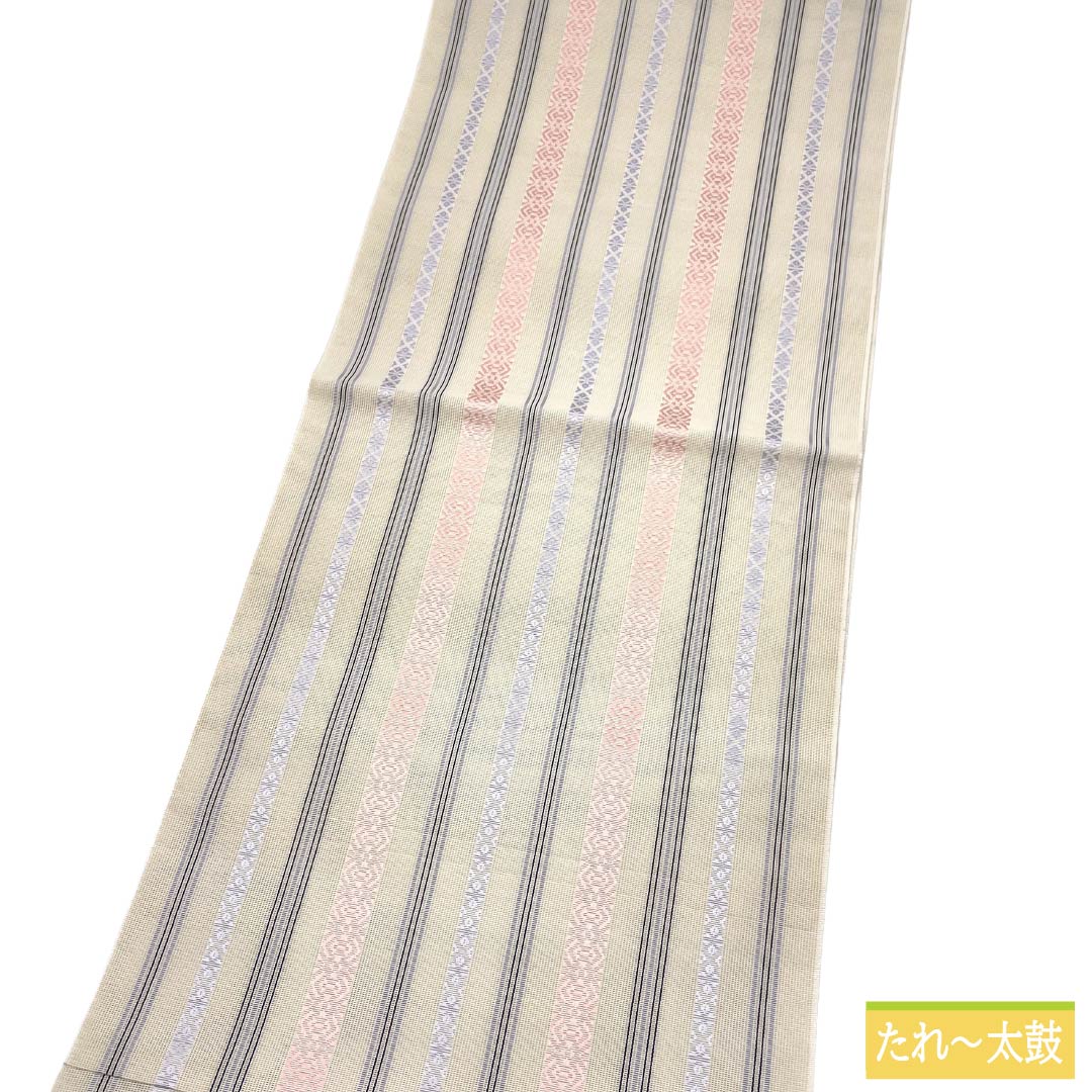 （新品）名古屋帯 正絹 NEWランク 松葉仕立て 象牙色（ぞうげいろ） 夏帯 博多織 献上柄 帯丈384cm 全通 カジュアル ベージュ系 1124013061425
