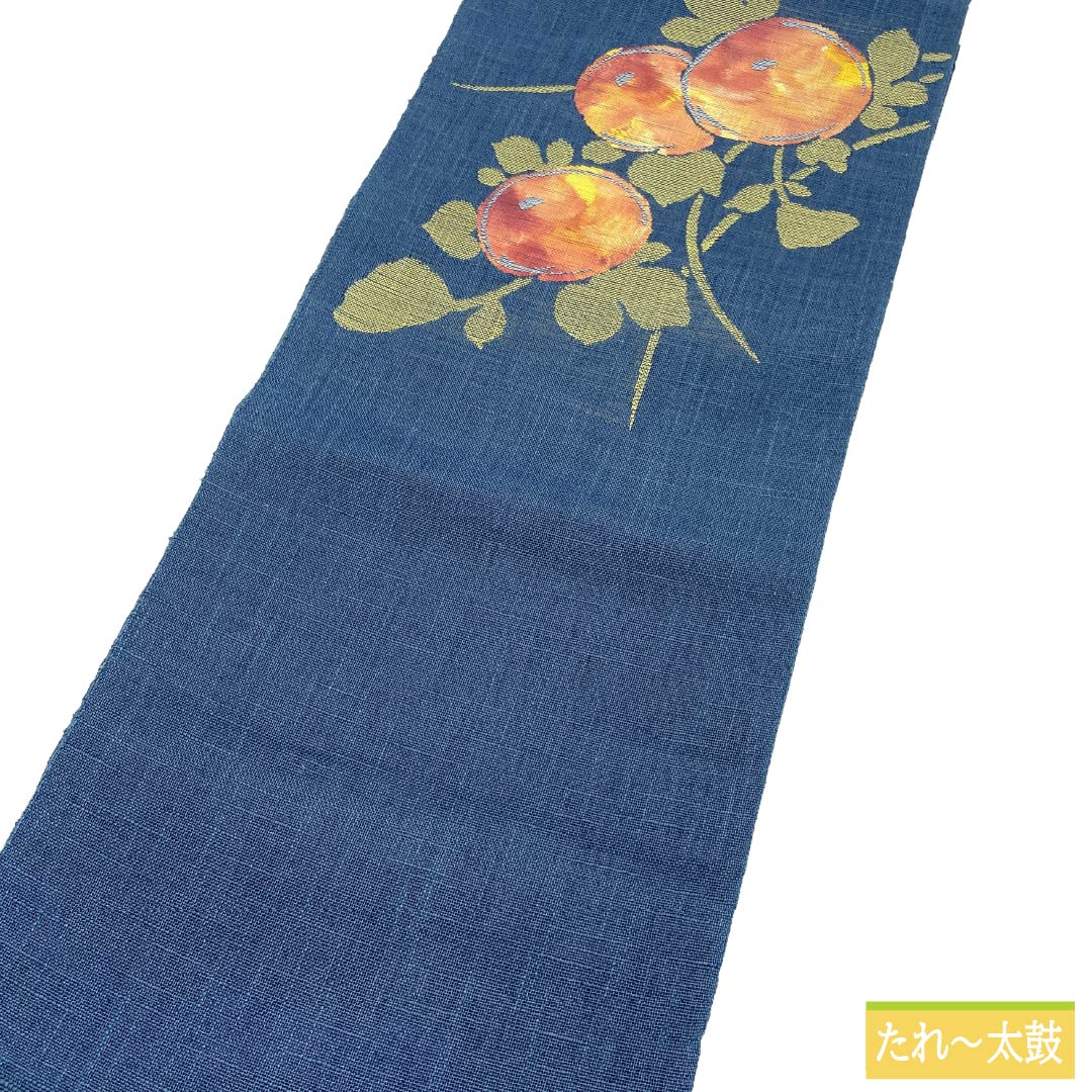 名古屋帯 正絹 Ｓランク 松葉仕立て 伯林青色（べれんすいろ） 夏帯 植物柄 帯丈358cm ポイント柄 カジュアル 紺系 1124012902318