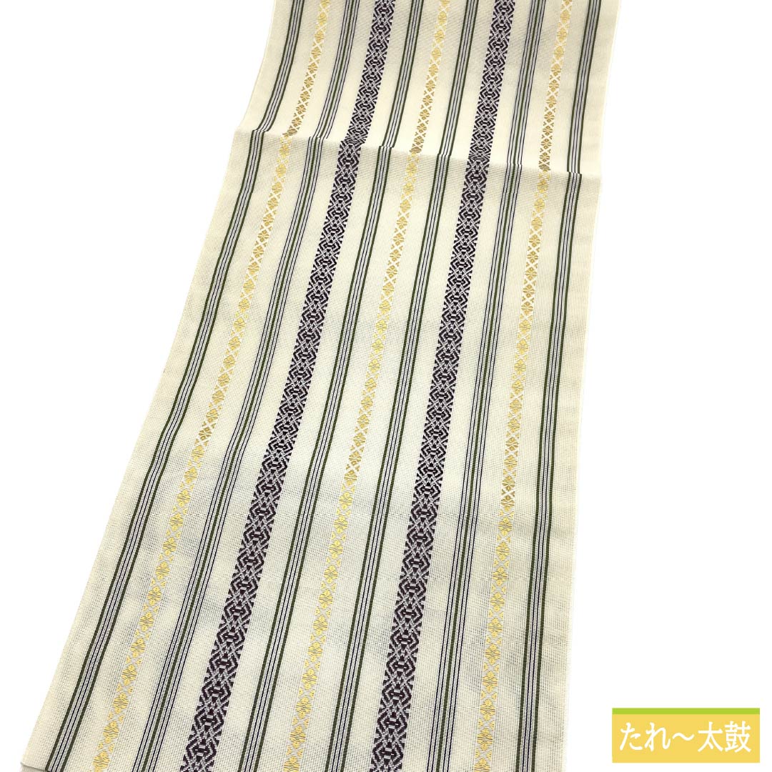 （新品）名古屋帯 正絹 NEWランク 松葉仕立て 練色（ねりいろ） 本場筑前博多織 八寸なごや帯 献上柄 帯丈376.5cm 全通 カジュアル ベージュ系 1124014171325