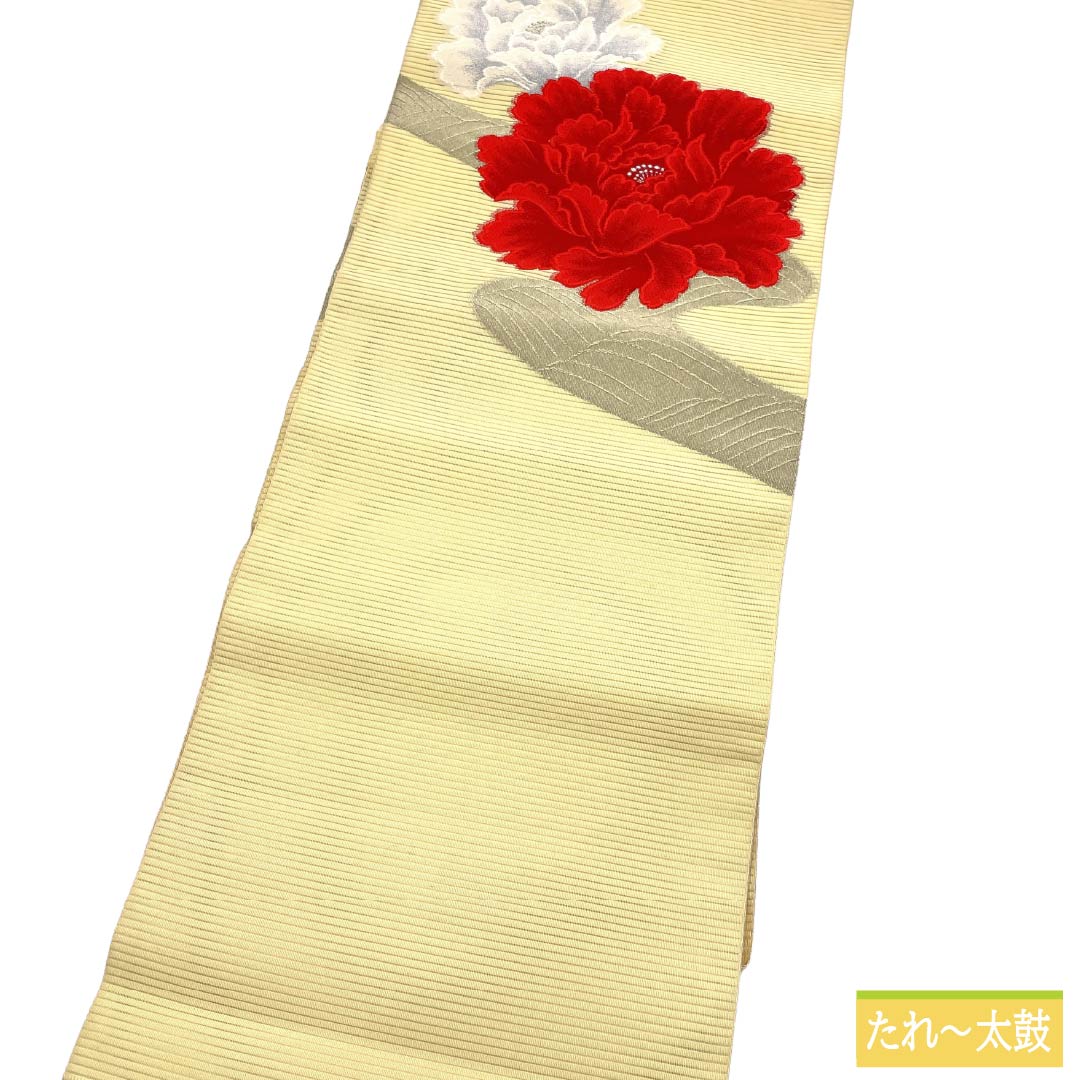 名古屋帯 正絹 Aランク 名古屋仕立て 淡黄色（たんこうしょく） 夏帯 花柄 帯丈353cm ポイント柄 セミフォーマル 黄系 1124013043315