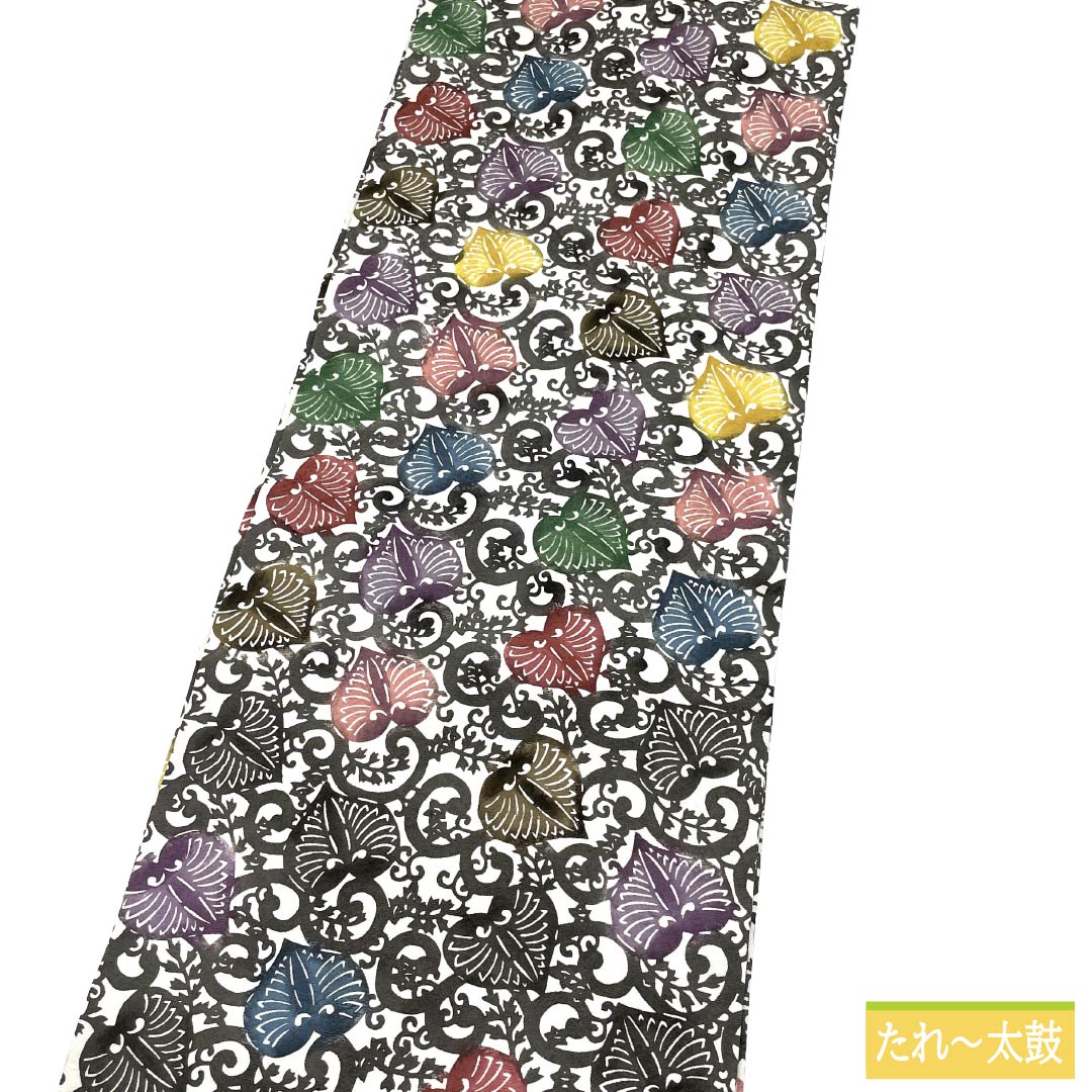 名古屋帯 正絹 Sランク 名古屋仕立て 白色（しろいろ） 消墨色（けしずみいろ） 葵 型染 帯丈372cm 全通 カジュアル 白系 1124013452311