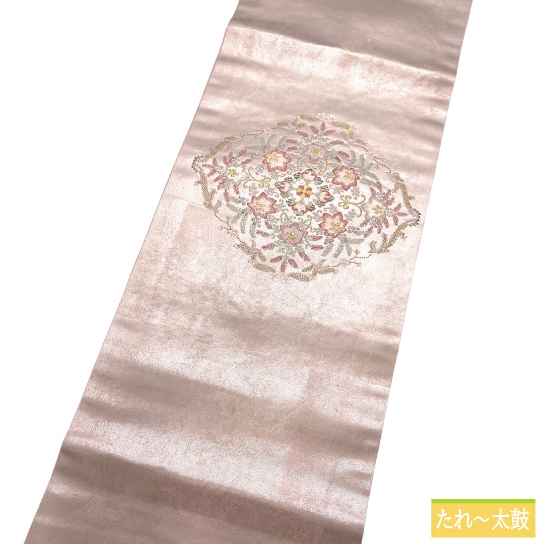 名古屋帯 正絹 Aランク 名古屋仕立て 桜色（さくらいろ） 古典柄 花柄 帯丈361cm ポイント柄 セミフォーマル ピンク系 1124012703313