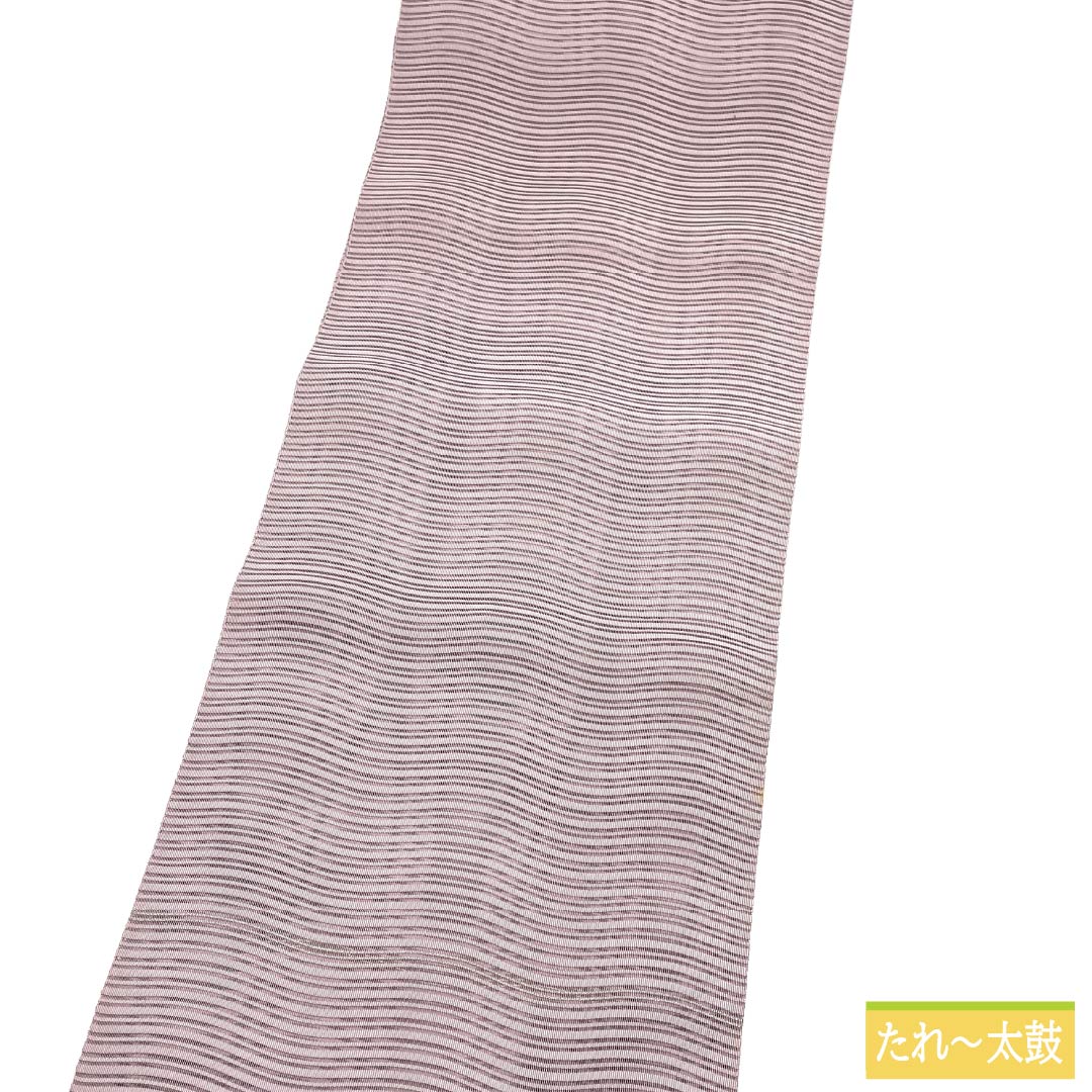 名古屋帯 正絹 Aランク 松葉仕立て 薄梅鼠色（うすうめねずいろ） 夏帯 変わり絽 無地 帯丈358cm 全通 カジュアル ピンク系 1124013053313