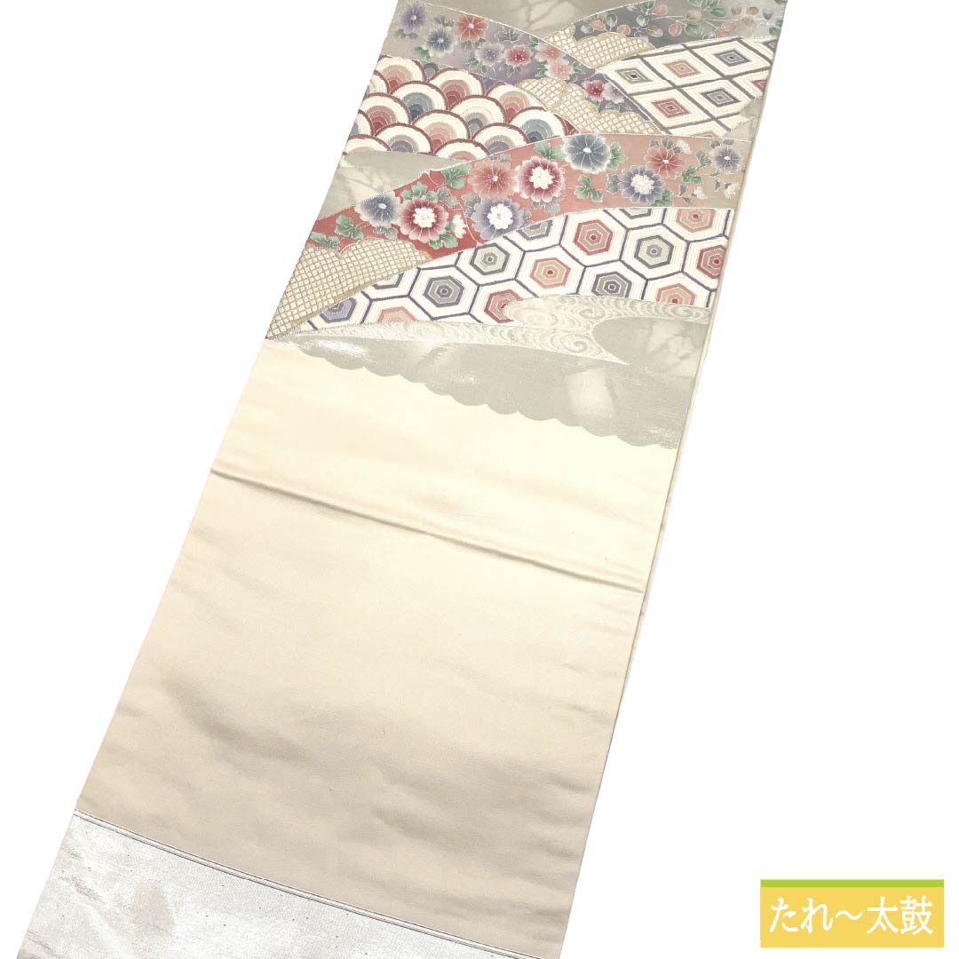名古屋帯 正絹 Aランク 名古屋仕立て 生成り色（きなりいろ） 古典柄 帯丈362cm ポイント柄 セミフォーマル 白系 1124012803311