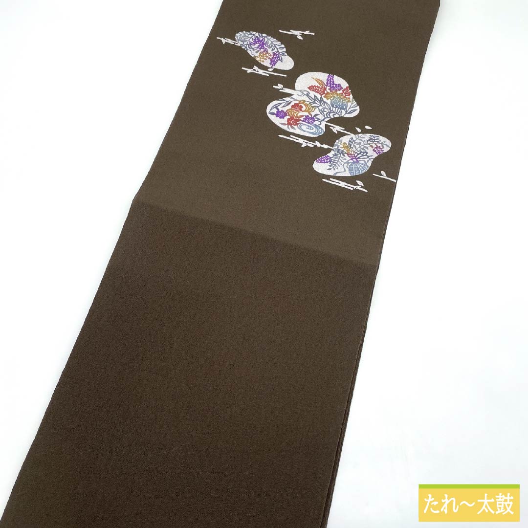 名古屋帯 正絹 Aランク 涅色（くりいろ） 型染 ちりめん地 古典柄 帯丈370cm ポイント柄 カジュアル 茶系 1124011473314 名古屋仕立て
