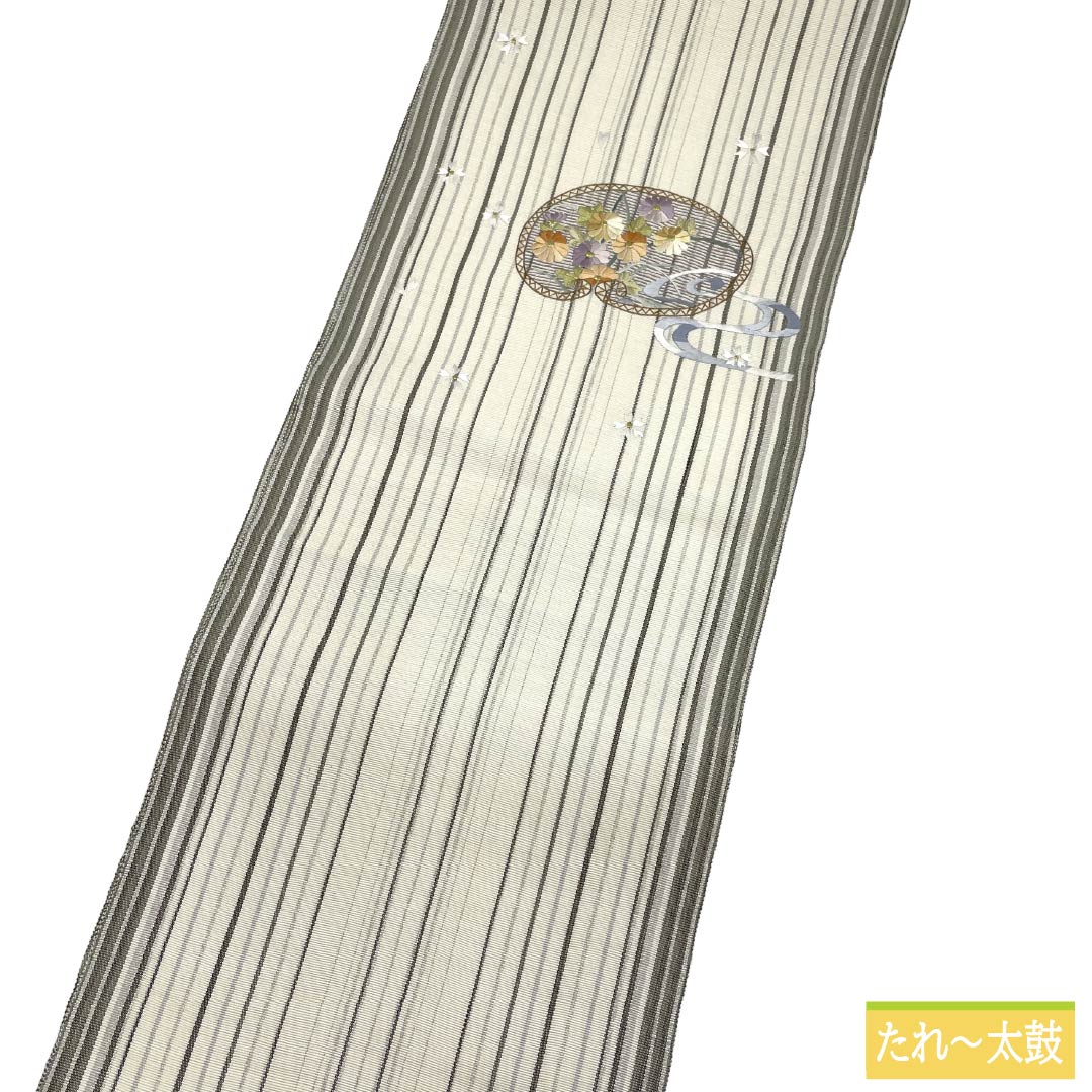 リサイクル着物】名古屋帯 正絹 Aランク 松葉仕立て 乳白色（にゅう