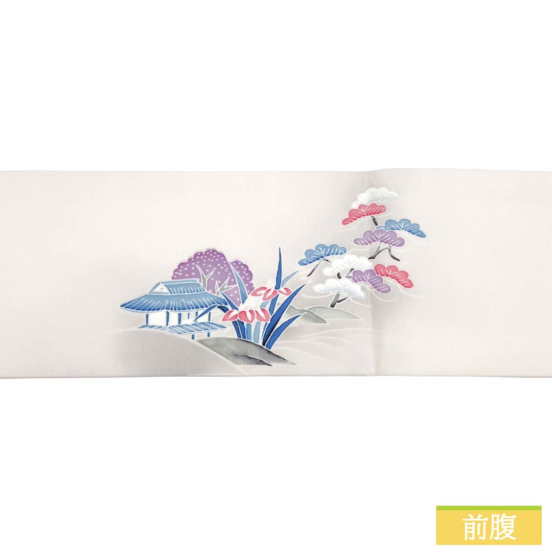 名古屋帯 ポリエステル Aランク 名古屋仕立て 白土色（しらつちいろ） 風景画 染め帯 帯丈370cm ポイント柄 セミフォーマル 白系 1124013583311