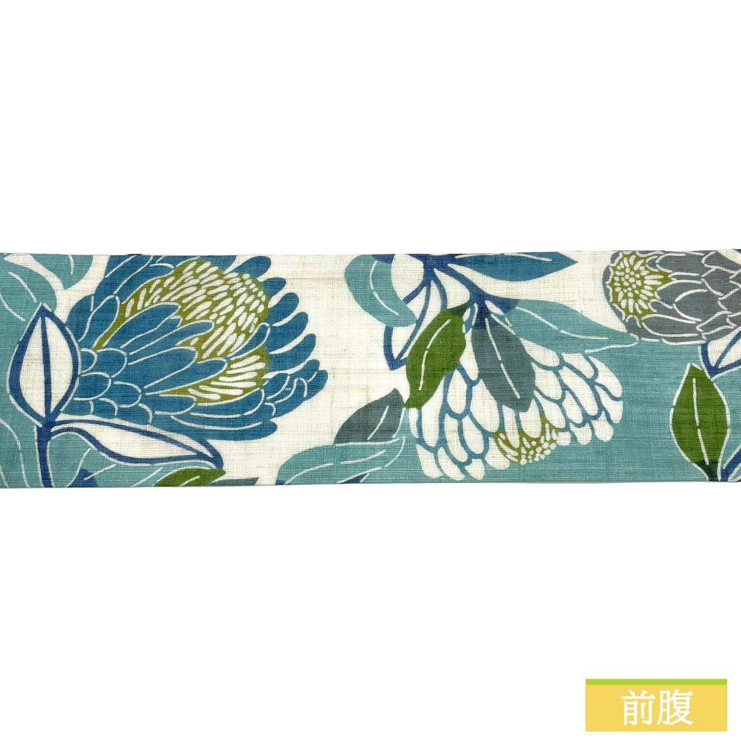 （新品）名古屋帯 正絹 NEWランク 名古屋仕立て 花緑青色（はなろくしょういろ） 栗山吉三郎 京紅型 プロテア 帯丈378cm ポイント柄 カジュアル 緑系 1124013091319