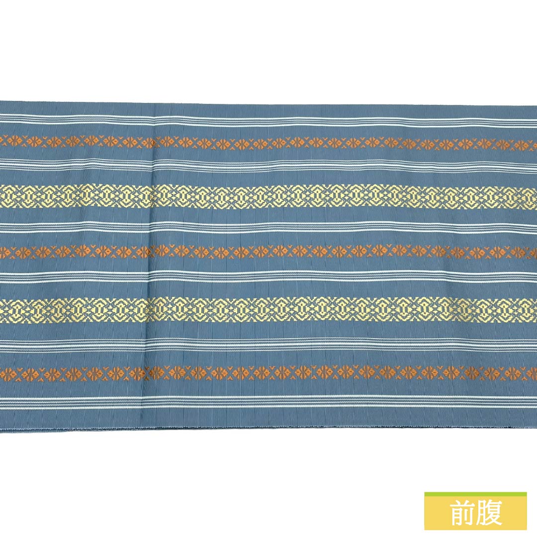 （新品）名古屋帯 正絹 NEWランク 松葉仕立て 熨斗目花色（のしめはないろ） 本場筑前博多織 八寸なごや帯 献上柄 帯丈359cm 全通 カジュアル 青系 1124014141317