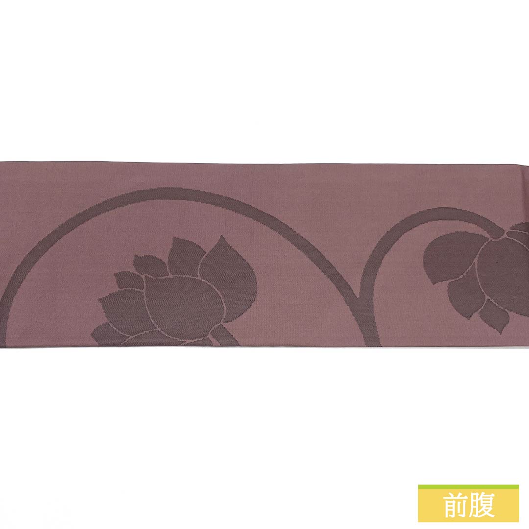 Nagoya obi, genuine silk, A rank, dark gray with a reddish tinge, for Buddhist memorial services, classic pattern, lotus, obi length 363cm, rokkaku, semi-formal, purple family, 1124011393320, Nagoya tailoring