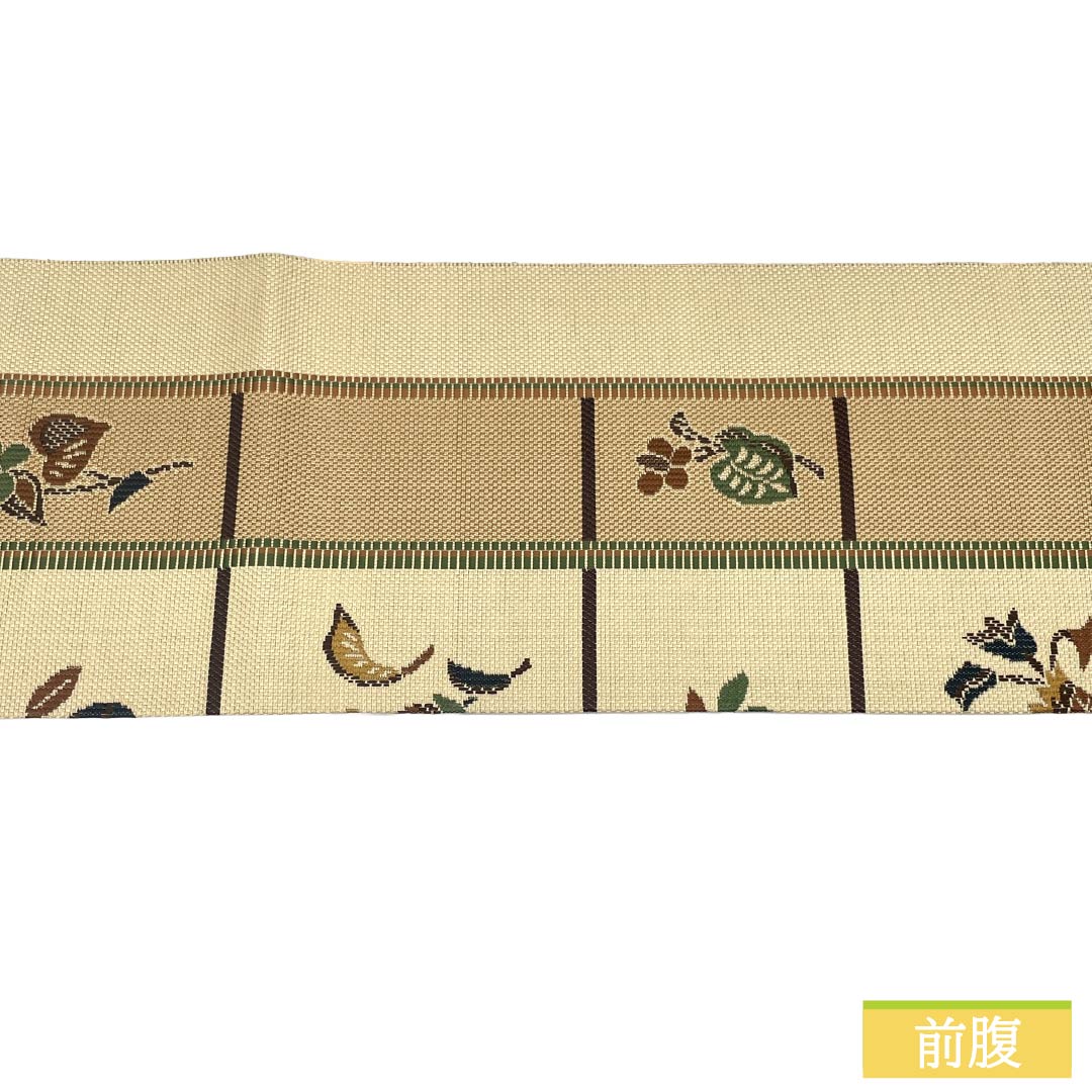 リサイクル着物】名古屋帯 正絹 Aランク 名古屋仕立て 格子 草木 植物 リサイクル着物】名古屋帯 正絹 Aランク 名古屋仕立て 格子 草木 植物
