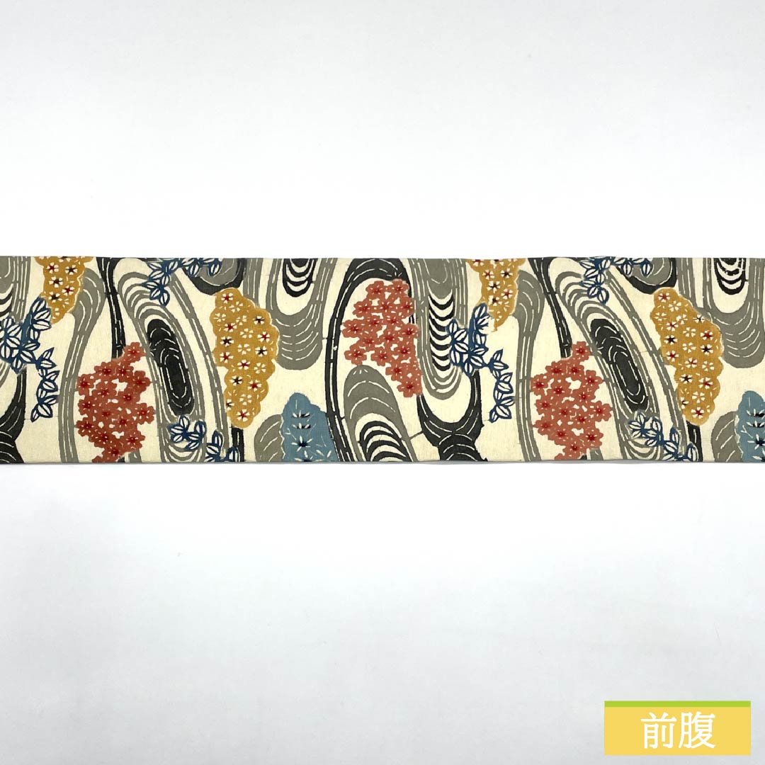 Nagoya obi, genuine silk, B rank, milky white, Kyo-bingata, flowing water, classical pattern, obi length 345cm, rokkutsu, casual, beige, 1124011284325, Nagoya style