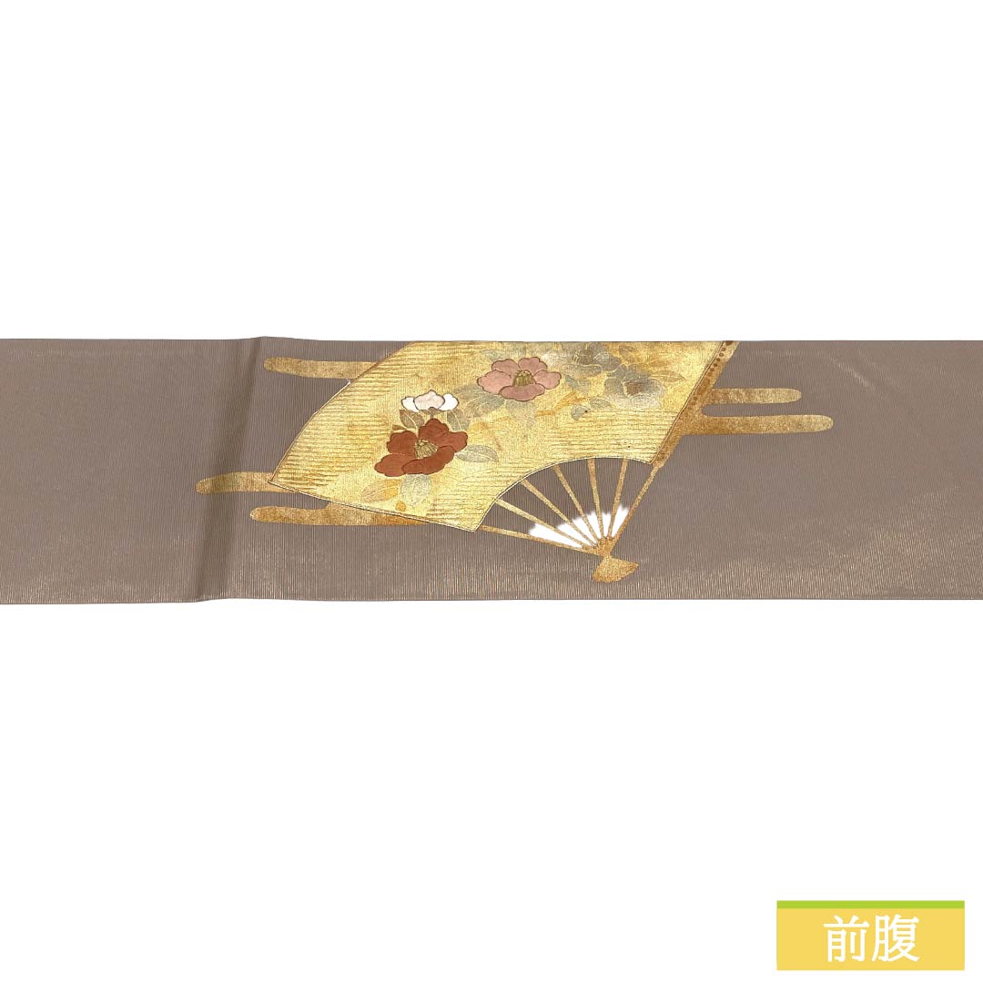 名古屋帯 正絹 Sランク 名古屋仕立て 都鼠色（みやこねずいろ） 古典柄 扇面 草花 帯丈356cm ポイント柄 セミフォーマル 紫系 1124012532320