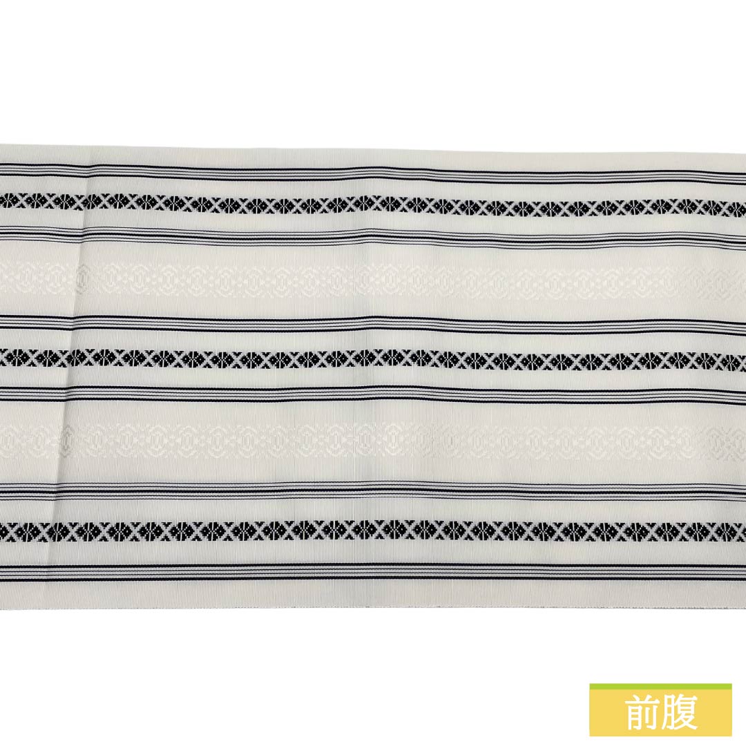 （新品）名古屋帯 正絹 NEWランク 松葉仕立て 白色（しろいろ） 本場筑前博多織 八寸なごや帯 献上柄 帯丈357cm 全通 カジュアル 白系 1124014131311