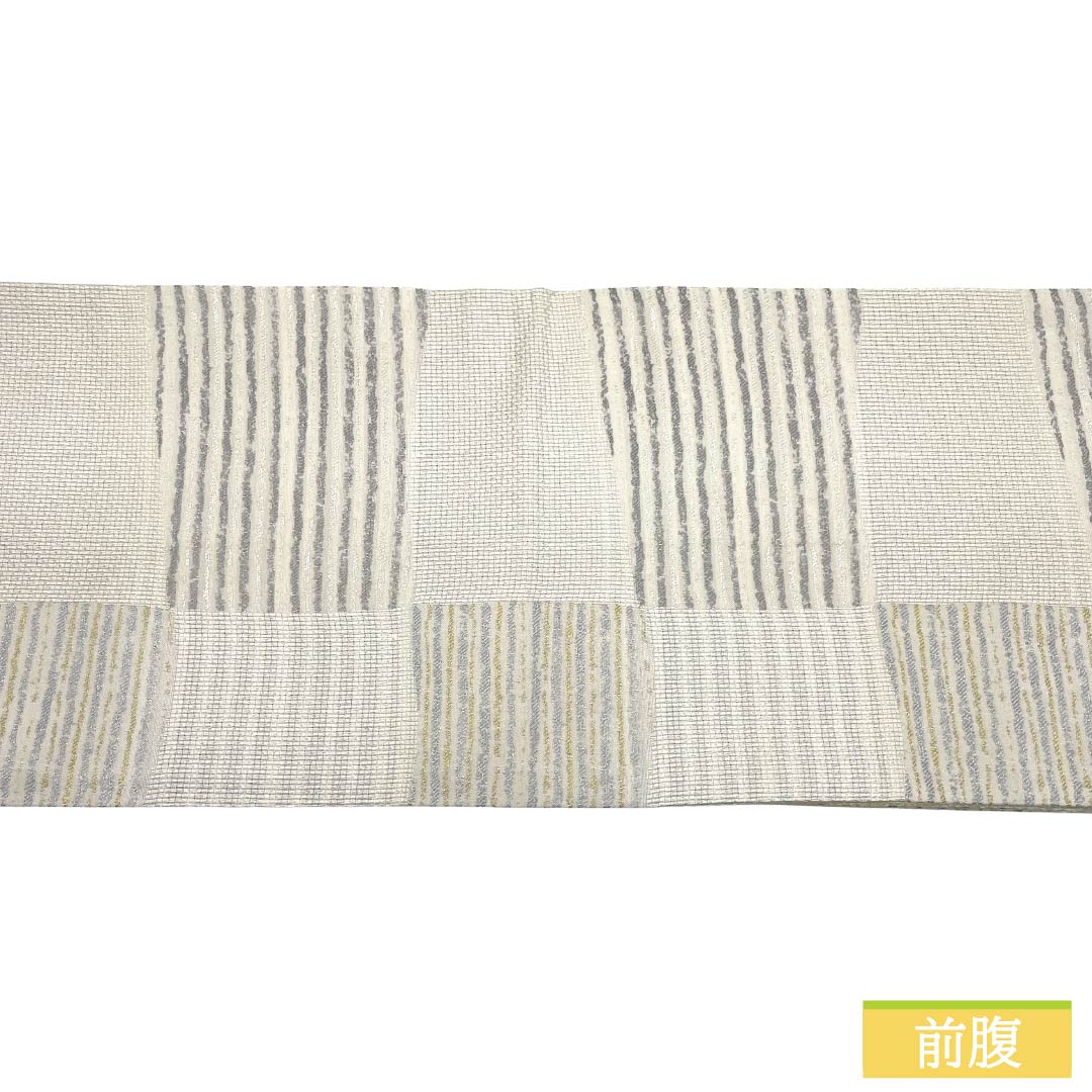 （京袋帯）名古屋帯 ポリエステル Aランク 京袋帯 市松 京袋帯 帯丈378cm 全通 カジュアル 白系 1124013853311