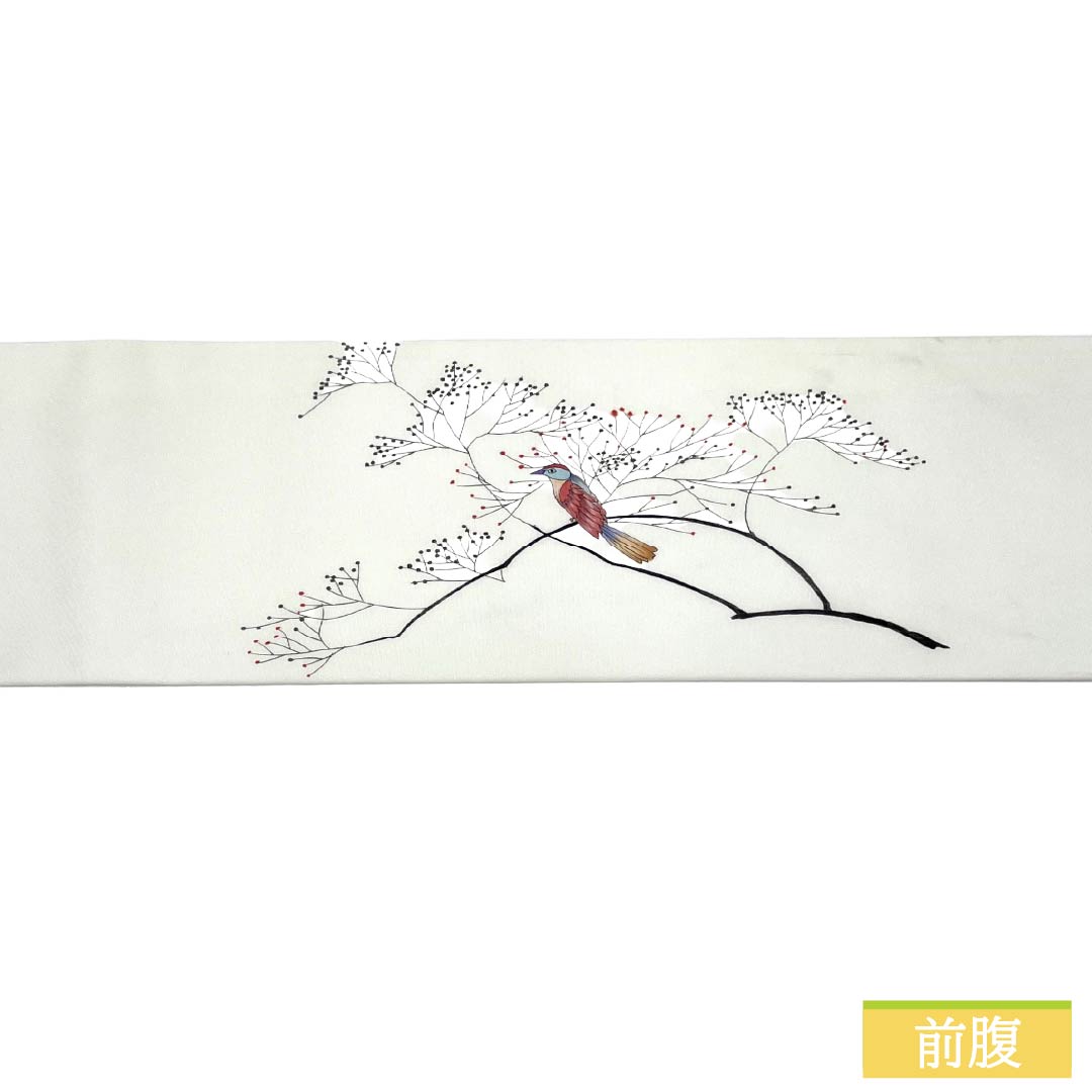 名古屋帯 正絹 Aランク 名古屋仕立て 白色（しろいろ） 塩瀬 木 鳥 帯丈370cm ポイント柄 カジュアル 白系 1124012583311