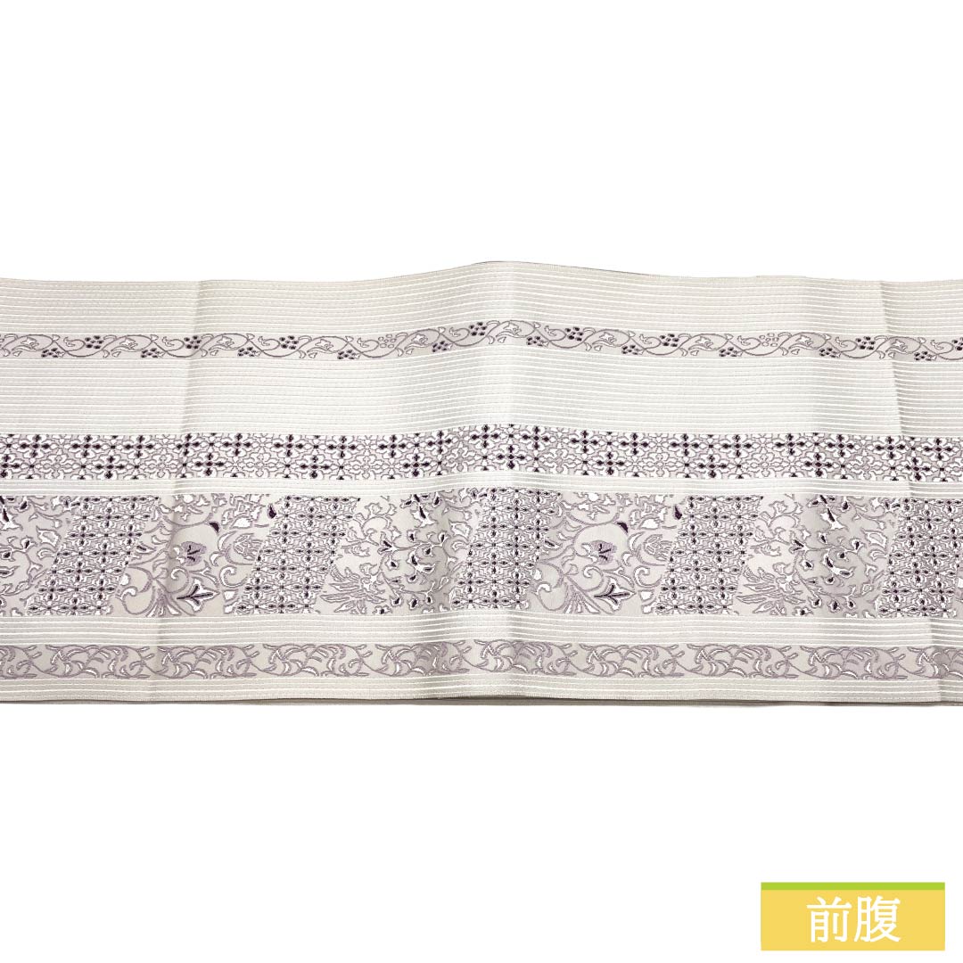 名古屋帯 ポリエステル Sランク 松葉仕立て 白練色（しろねりいろ） 更紗 帯丈359cm 六通 カジュアル 白系 1124013602311