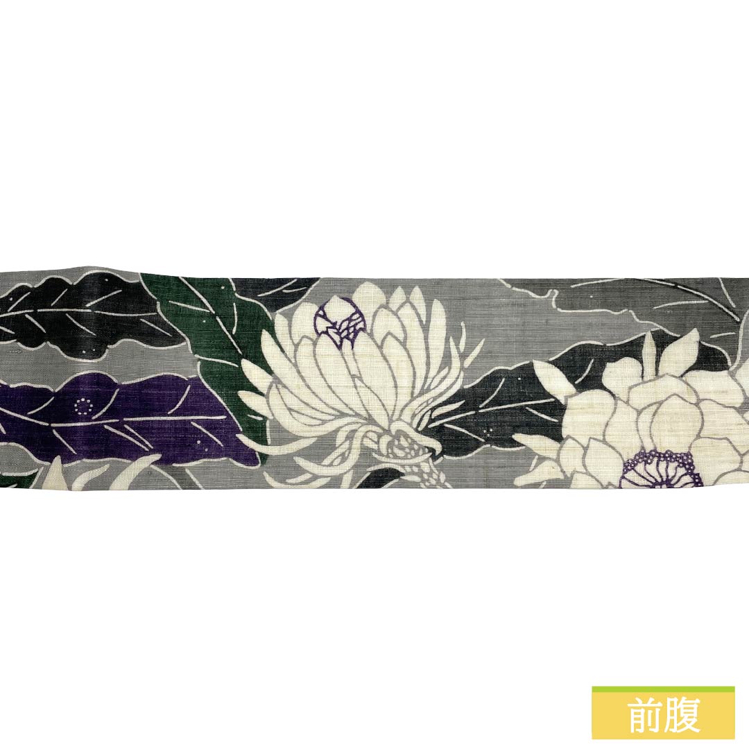 （新品）名古屋帯 正絹 NEWランク 名古屋仕立て 灰色（はいいろ） 栗山吉三郎 京紅型 月下美人 帯丈378cm ポイント柄 カジュアル グレー系 1124013081322
